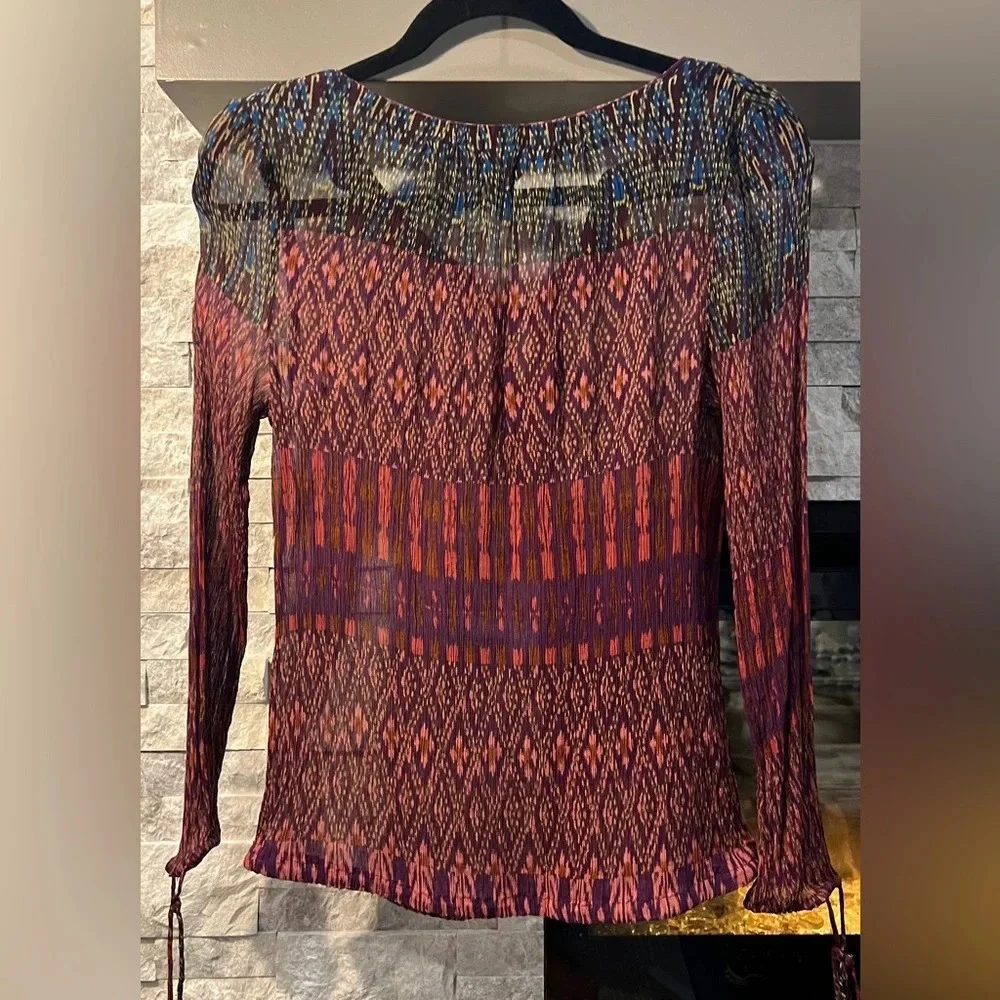 Lucky brand top long sleeve with ties size Small Preowned - Picture 4 of 6